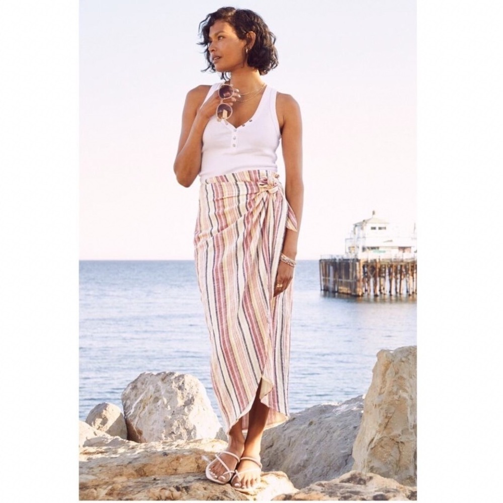 Free People Aubrey‎ Skirt Multicolor Striped Wrap Midi Cotton Size 12